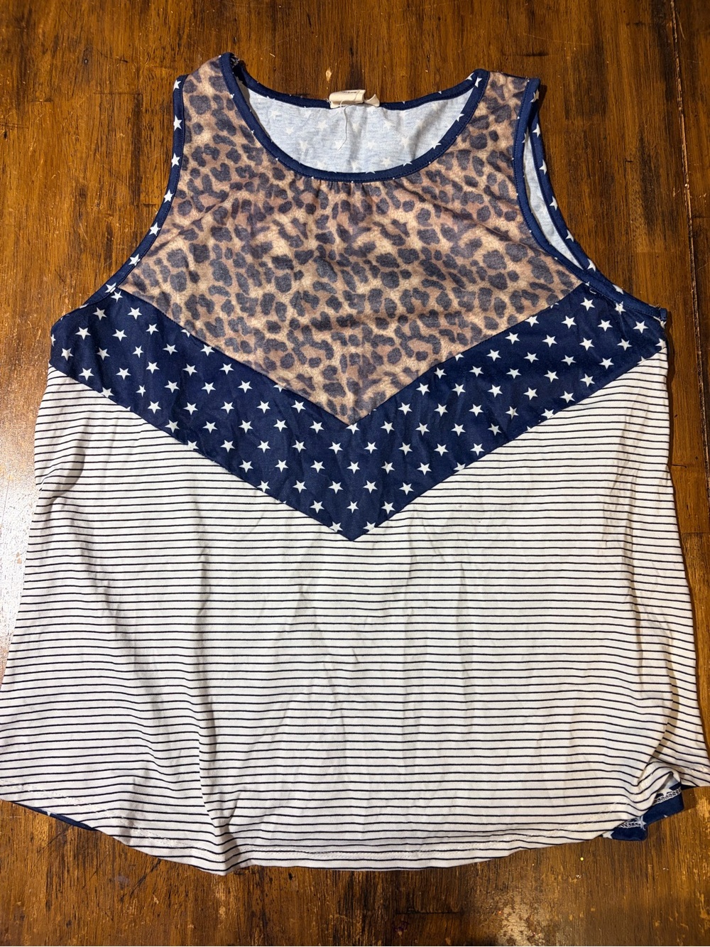Mixed-Print Sleeveless Tank Top - Navy & White